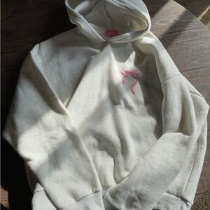 Edikted Heather Grey Hoodie with Pink Bow Detail
